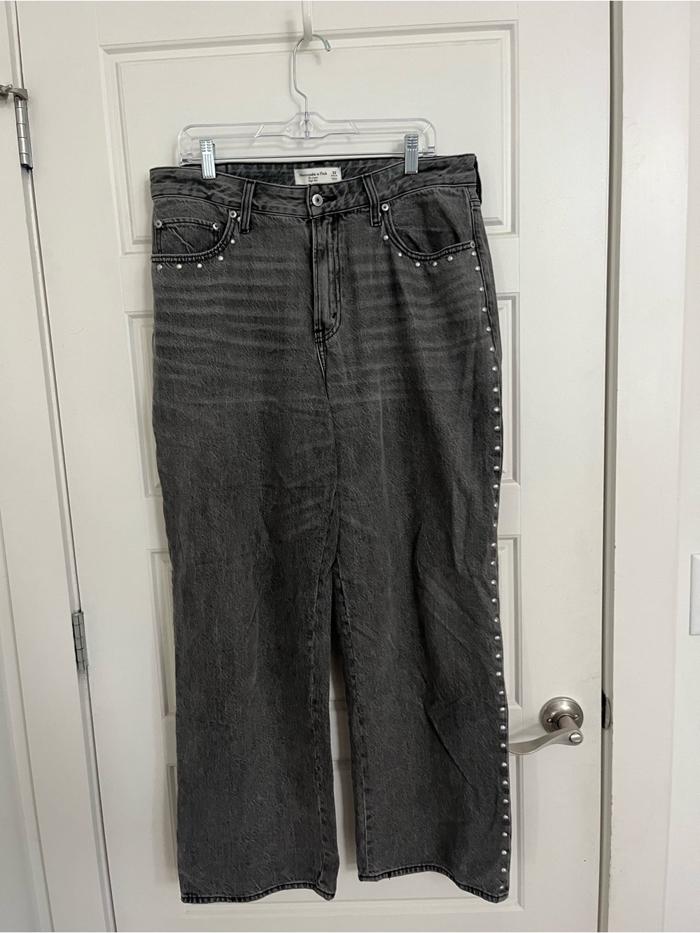 Abercrombie & Fitch Black Wide-Leg Jeans with Side Studs